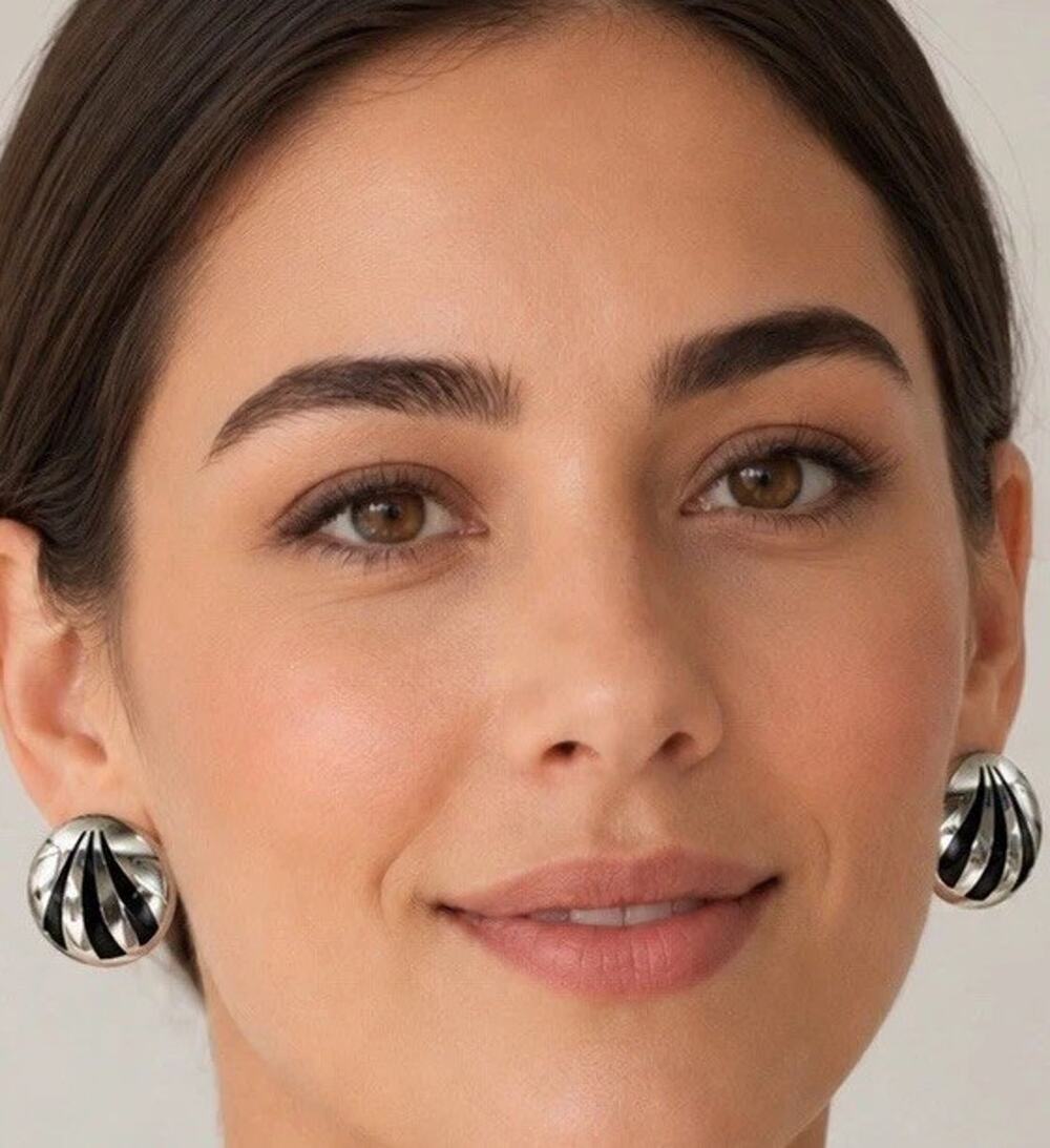 Vintage Mexico Signed IDM 925 Sterling Silver Black Dome Post Earrings 19g!